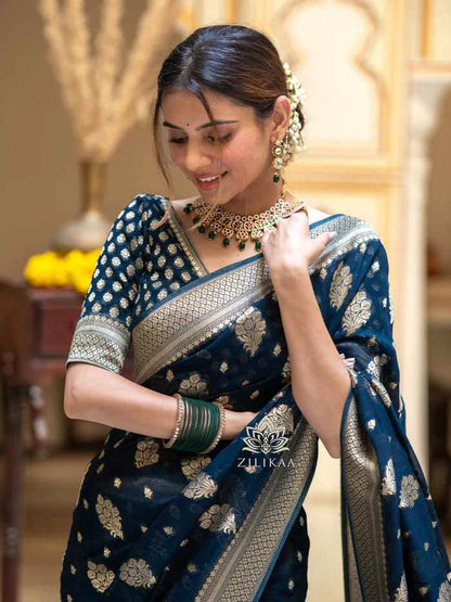 MF 1650 BLUE SOFT LICHI SILK SAREE