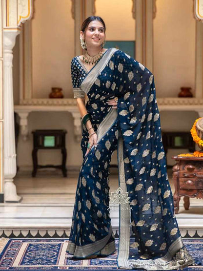 MF 1650 BLUE SOFT LICHI SILK SAREE