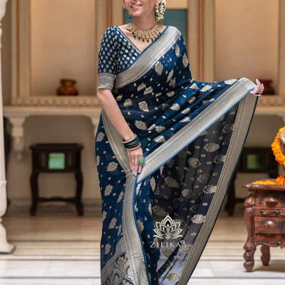 MF 1650 BLUE SOFT LICHI SILK SAREE