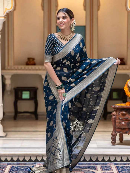 MF 1650 BLUE SOFT LICHI SILK SAREE
