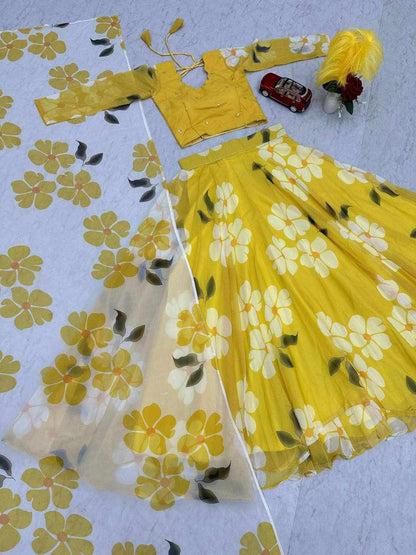 Pc 441 Yellow Fox Georgette Lehenga