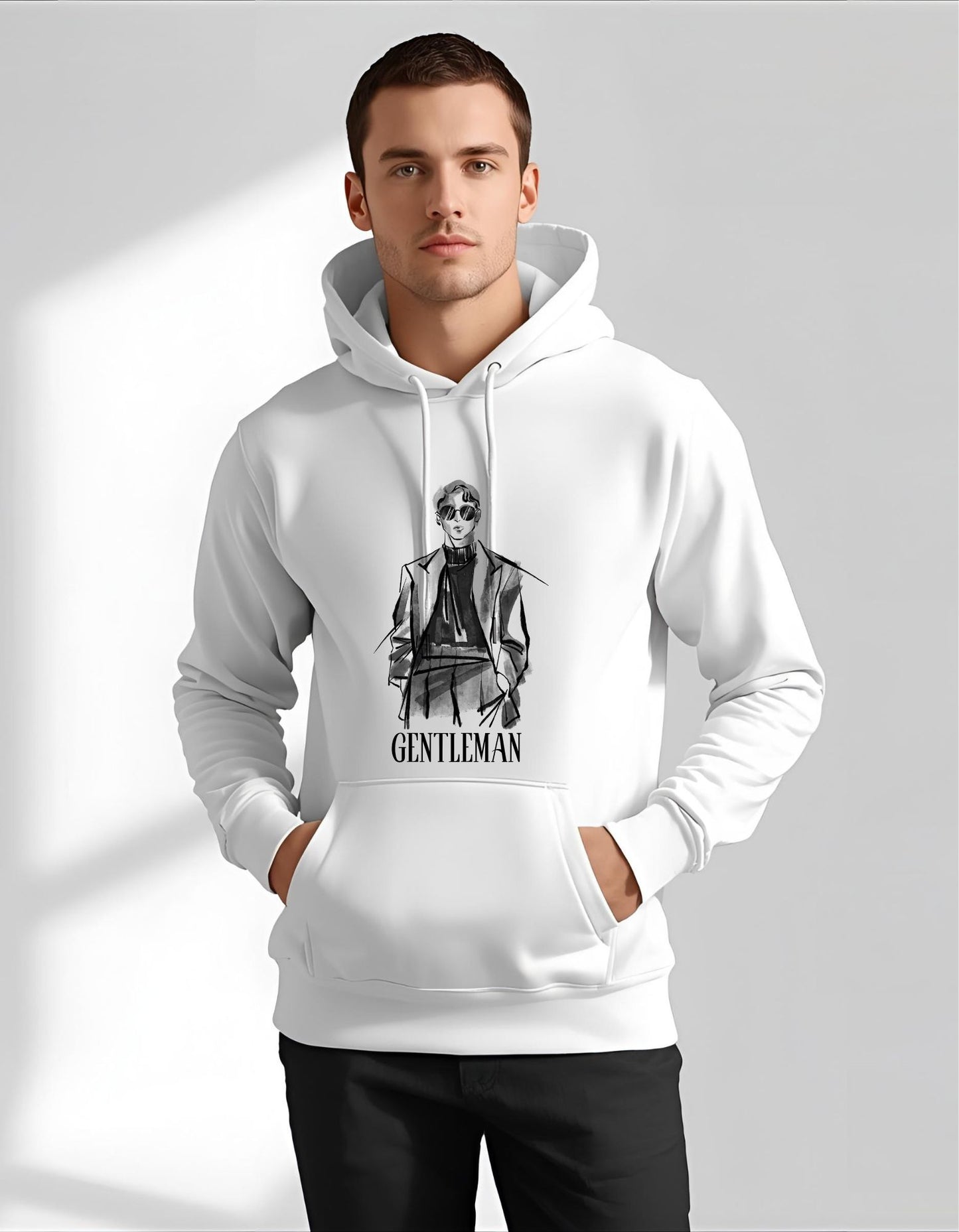 Gentleman Sketch Hoodie – Minimal Black & White Illustration | Premium Print