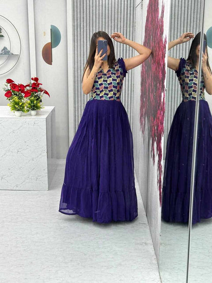 PC 468 Blue Embroidered Gown