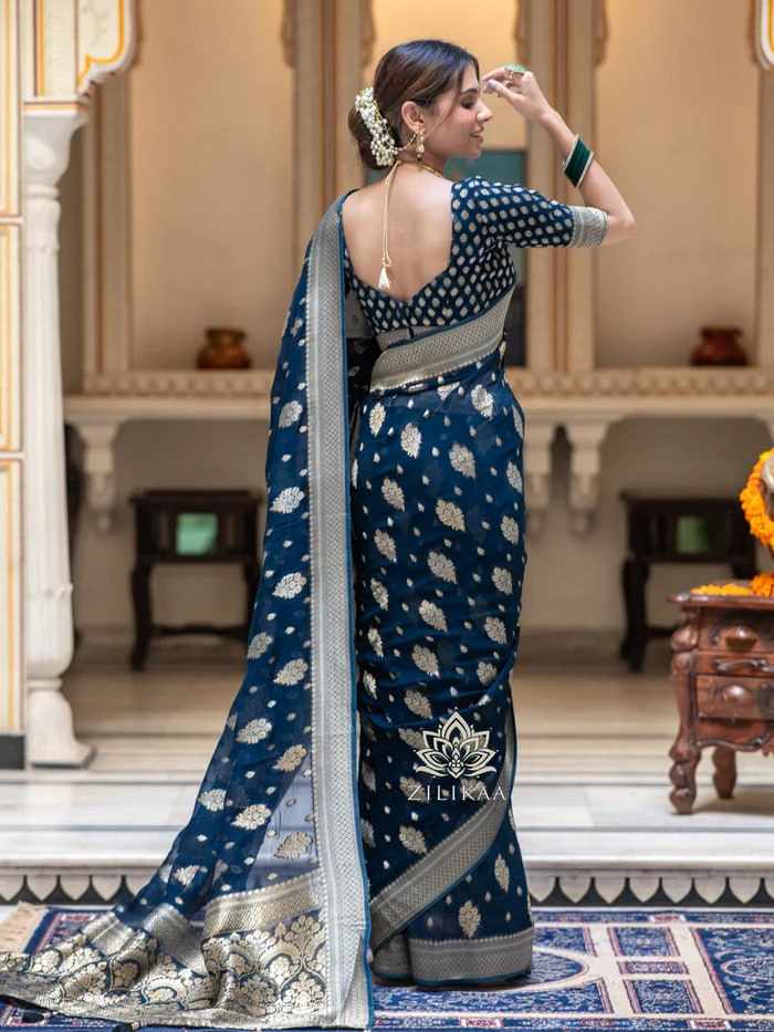 MF 1650 BLUE SOFT LICHI SILK SAREE