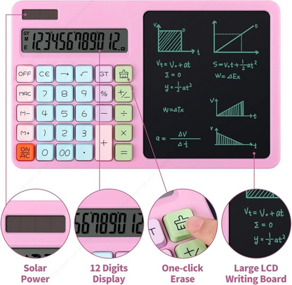Pink Calculator with LCD Writing Board