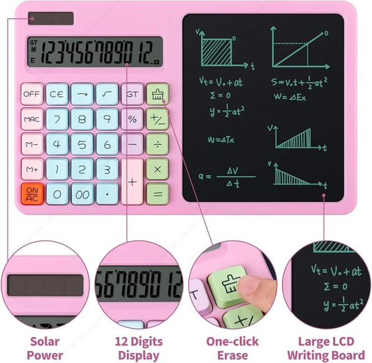 Pink Calculator with LCD Writing Board