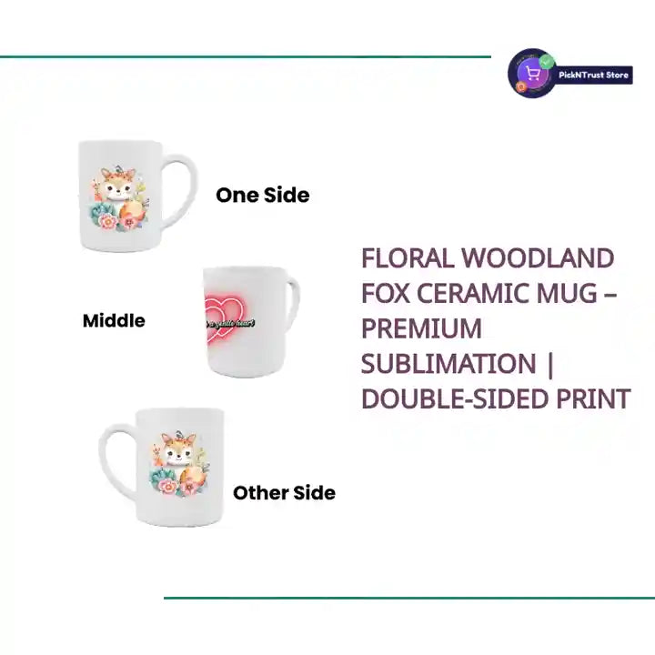 Floral Woodland Fox Ceramic Mug &ndash; Premium Sublimation | Double-Sided Print by@Outfy