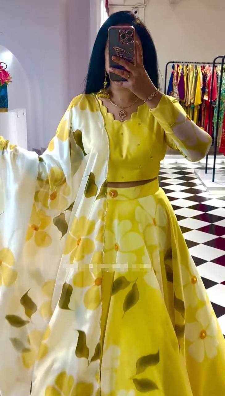 Pc 441 Yellow Fox Georgette Lehenga